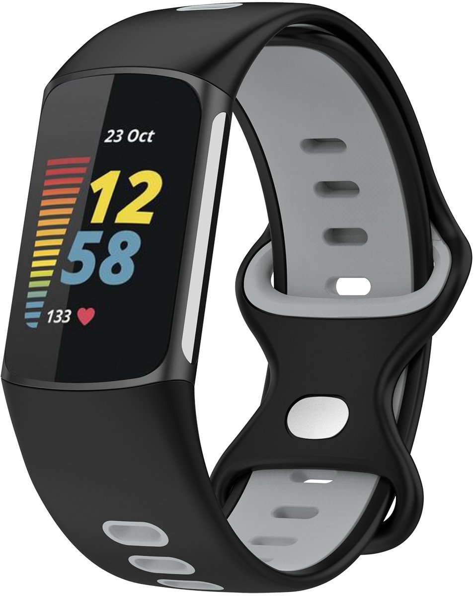 123watches dubbel sport band - zwart grijs - - Geschikt voor Fitbit Charge 5 & 6