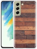 Hoesje Geschikt voor Samsung Galaxy S21 FE Houten planken