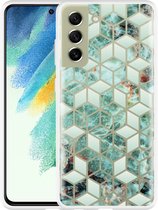 Hoesje Geschikt voor Samsung Galaxy S21 FE Groen Hexagon Marmer