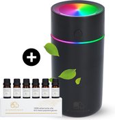 Aroma Dream Diffuser Luchtbevochtiger Zwart 320ML incl. Essentiële Olie Set 6 stuks en E-book Aromatherapie - Humidifier geschikt voor Etherische Olie - Vernevelaar - Verstuiver -