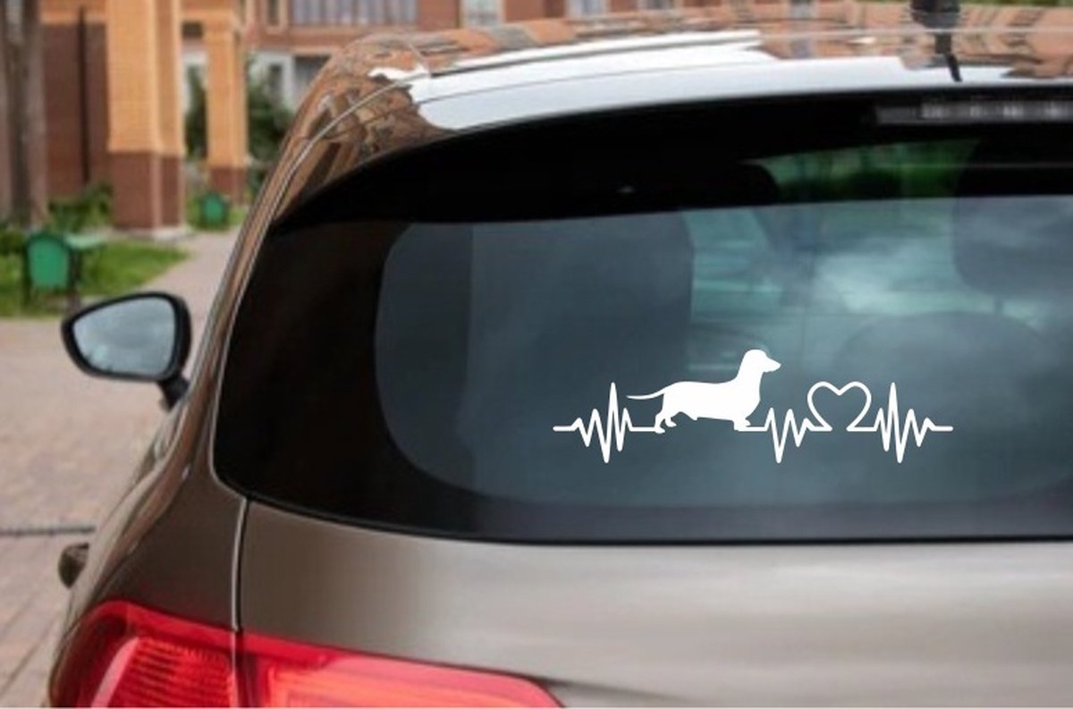 Teckel sticker 3x – autosticker - stickers voor raam auto deur muur laptop - heartbeat – ras - hondensticker - hondenlijn - Doglove - Abany quality design