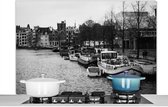 Spatscherm keuken 120x80 cm - Kookplaat achterwand Kanaal in Amsterdam - Zwart - Wit - Muurbeschermer - Spatwand fornuis - Hoogwaardig aluminium