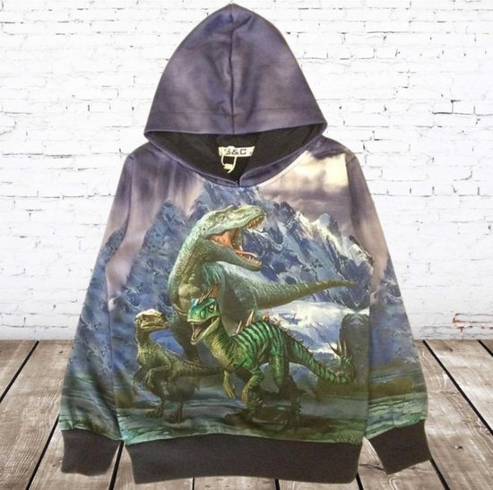 Blauwe hoodie met meerdere dinosaurussen
