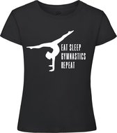 Sparkle&Dream - T-Shirt \'Eat Sleep Repeat\' Zwart - Maat XS - voor turnen en gymnastiek