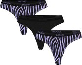 Zaccini 3-pack dames strings zebra zwart/lila