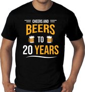 Grote maten Cheers and beers 20 jaar verjaardag cadeau t-shirt zwart voor heren - 20 jaar bier liefhebber verjaardag shirt / outfit XXXL