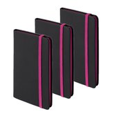 Set van 3x stuks schriften/notitieboekje pu-leer kaft roze met elastiek 9 x 14 cm - 80x gekleurde blanco paginas