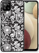Mobiel TPU Hard Case Geschikt voor Samsung Galaxy A12 Telefoon Hoesje met Zwarte rand Zwart Bloemen