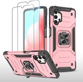 Samsung Galaxy A32 4G Hoesje Heavy Duty Armor Hoesje Rose Goud - Galaxy A32 4G Case Kickstand Ring cover met Magnetisch Auto Mount- Samsung A32 4G screenprotector 2 pack