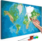 Doe-het-zelf op canvas schilderen - World Map (Blue & Green).