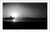 Walljar - Silhouet Surfer - Muurdecoratie - Poster met lijst