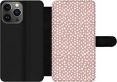 iPhone 13 pro Max Wallet Case bookcase phone case - Pois - Wit - Rose - Avec compartiments - Étui portefeuille avec fermeture magnétique