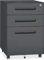 Luxiqo® Bureaukast - Ladeblok - Ladeblok bureau - Archiefkast - 3 lades - Bureaukast Met Slot - Staal - Archiefkast - Ladekast Modern - Opbergkast met Lades - Opbergmeubel - Zwart