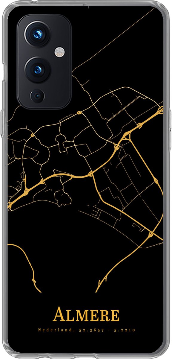 Geschikt voor OnePlus 9 hoesje - Almere - Kaart - Gold - Siliconen Telefoonhoesje