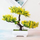 BaykaDecor - Unieke Kunst Bonsai Sakura Boom - Kunstplant met Pot - Bloemen - Japanse Kunstbloemen - Woondecoratie - Geel - 25 cm