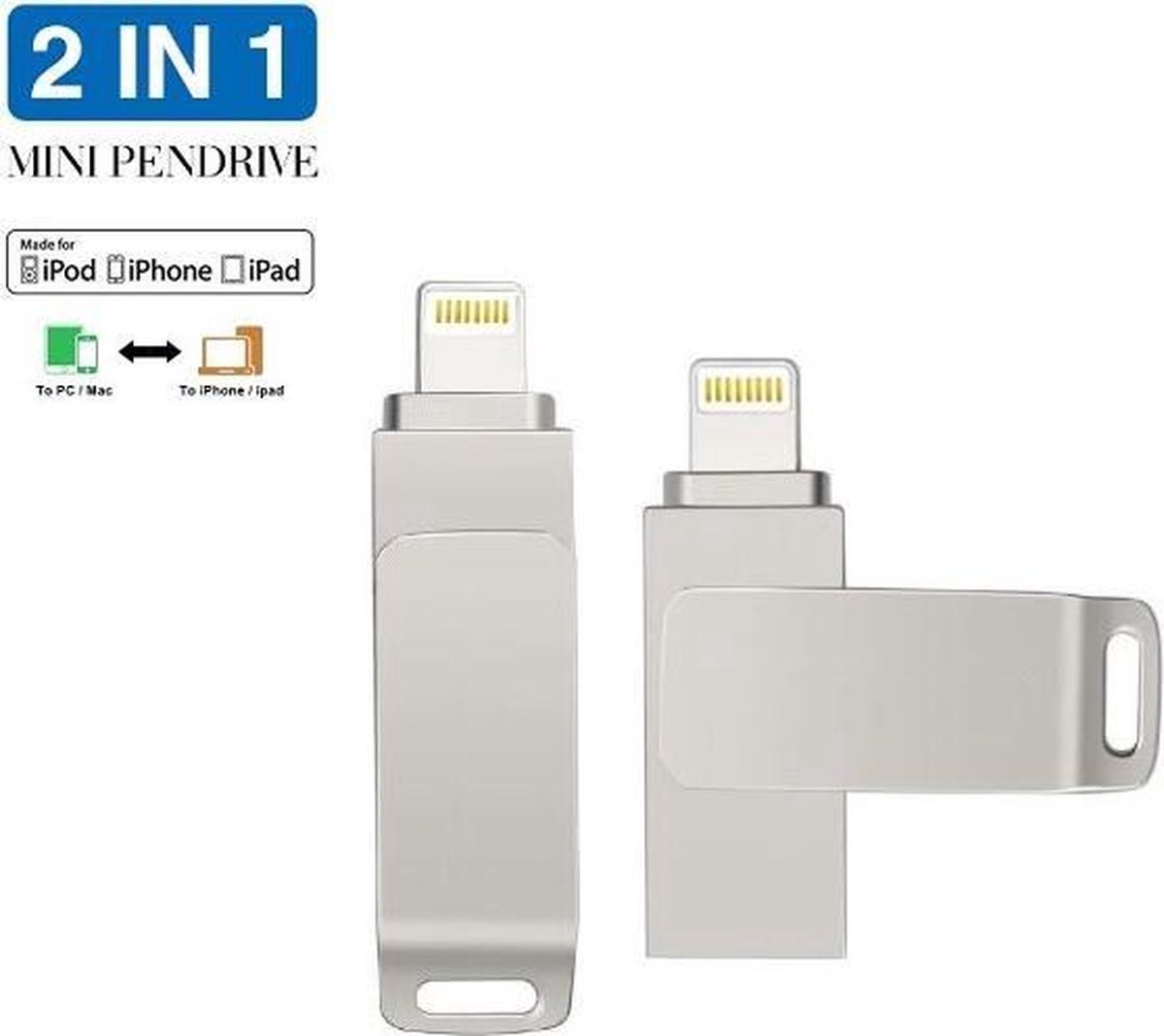 DrPhone FDS5 Usb-stick - Apple Lightning/USB 2.0 A - 512 GB - zilver