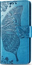 Mobigear Telefoonhoesje geschikt voor OnePlus 7T Pro Hoesje | Mobigear Butterfly Bookcase Portemonnee | Pasjeshouder voor 3 Pasjes | Telefoonhoesje voor Pinpas / OV Kaart / Rijbewijs - Blauw