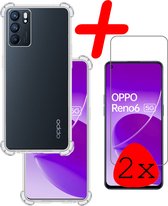 Oppo Reno 6 5G Hoesje Shockproof Met 2x Screenprotector Tempered Glass - Oppo Reno 6 5G Screen Protector Beschermglas Hoes Shockproof - Transparant