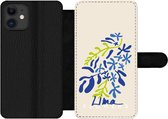 Bookcase Geschikt voor iPhone 12 Pro telefoonhoesje - Bloem - Bladeren - Lima - Met vakjes - Wallet case met magneetsluiting