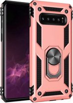 LuxeBass Hoesje geschikt voor Samsung Galaxy S10+ Hoesje - Anti-Shock Hybrid Ring Armor Rosegoud