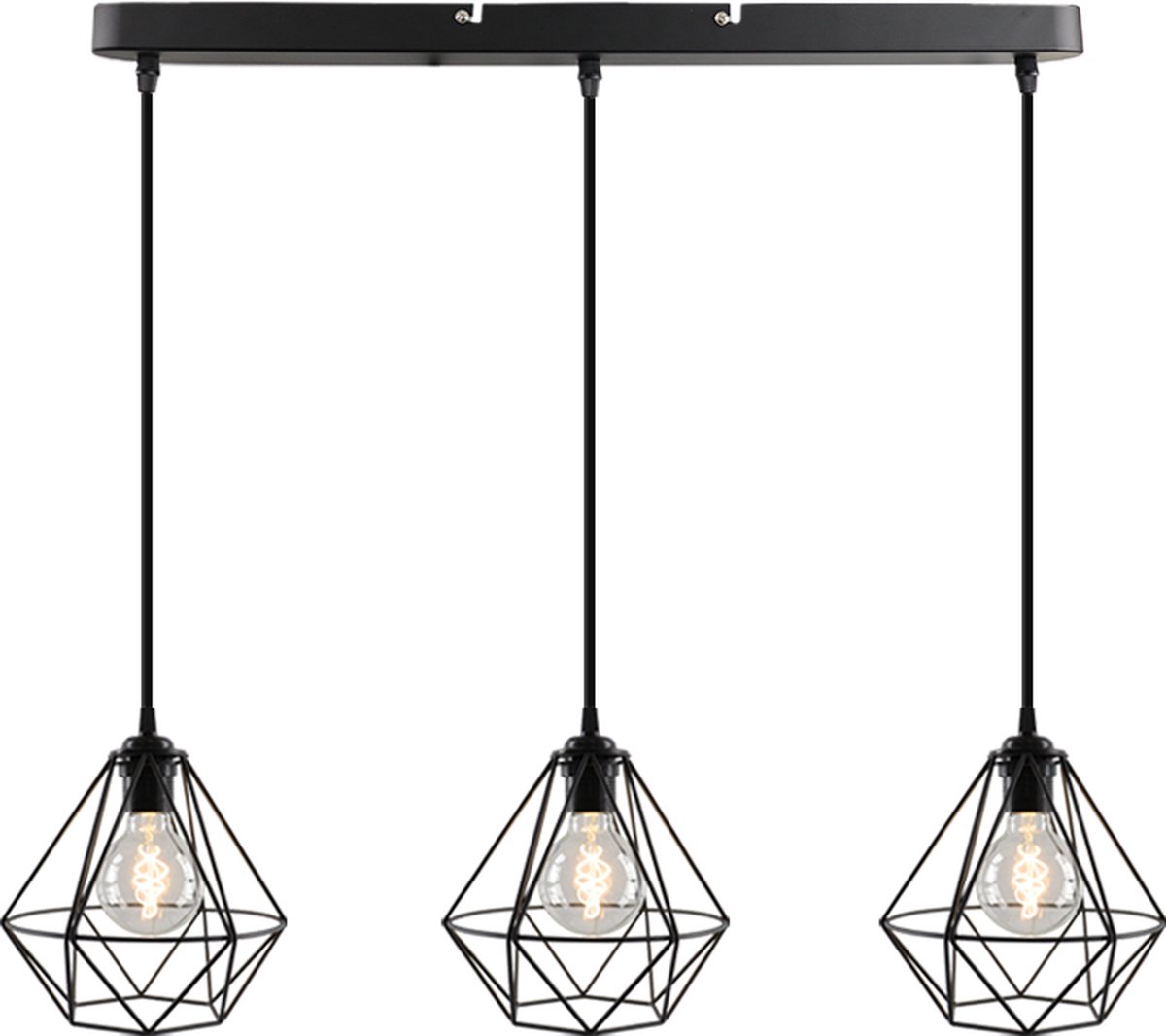 Olucia Jochem - Industriële Hanglamp - 3L - Aluminium - Zwart - Rechthoek