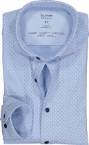 OLYMP Luxor 24/Seven modern fit overhemd - mouwlengte 7 - lichtblauw tricot gestipt - Strijkvriendelijk - Boordmaat: 44