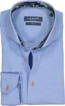 Ledub Modern Fit overhemd - middenblauw pique tricot (contrast) - Strijkvriendelijk - Boordmaat: 44
