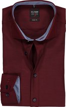 OLYMP Level 5 body fit overhemd - bordeaux rood structuur (blauw contrast) - Strijkvriendelijk - Boordmaat: 40