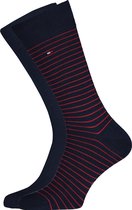 Tommy Hilfiger Small Stripe Socks (2-pack) - herensokken katoen - uni en gestreept - blauw en rood - Maat: 47-49