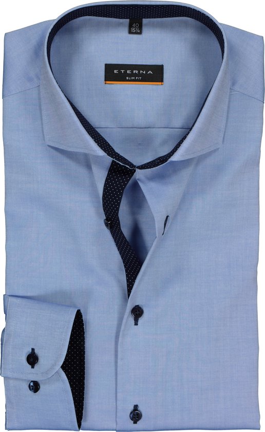 ETERNA slim fit overhemd - fijn Oxford heren overhemd - lichtblauw (blauw gestipt contrast) - Strijkvrij - Boordmaat: 41