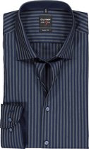 OLYMP Level 5 body fit overhemd - blauw met atraciet gestreept (contrast) - Strijkvriendelijk - Boordmaat: 42