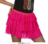 Guirca - Jaren 80 & 90 Kostuum - 80s Kanten Rok Neon Roze Vrouw - roze - One Size - Carnavalskleding - Verkleedkleding