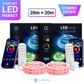 Lideka® LED-strip 40 Meter - 20 + 20 Meter Pakket - Incl. app - RGB - Afstandsbediening - Light Strips - Licht Strip - Led Verlichting