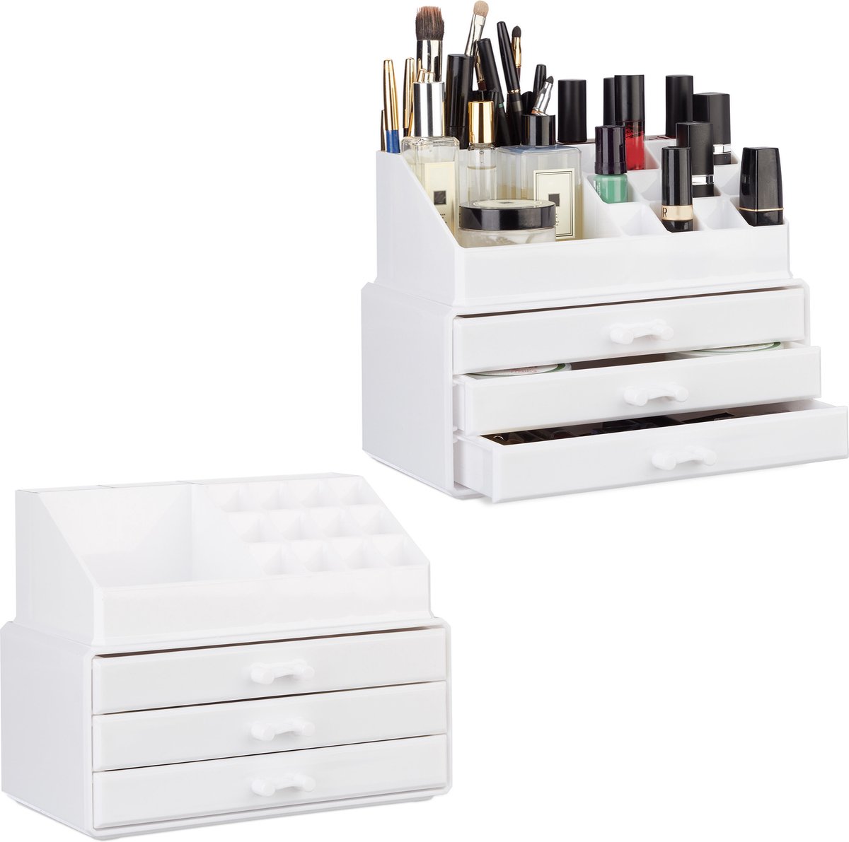 Goedkoopste 2x make-up organizer - stapelbaar - sieradendoos - cosmetica opbergbox - wit