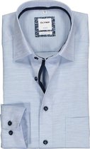 OLYMP Luxor comfort fit overhemd - mouwlengte 7 - lichtblauw structuur (contrast) - Strijkvrij - Boordmaat: 48