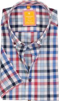 Redmond modern fit overhemd - korte mouw - Oxford - blauw - wit en rood geruit - Strijkvriendelijk - Boordmaat: 39/40
