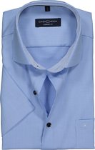 CASA MODA comfort fit overhemd - korte mouw - lichtblauw structuur (contrast) - Strijkvrij - Boordmaat: 45