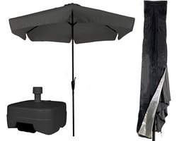 CUHOC Grijze / Antraciete Parasol - Parasolhoes - Extra Zware Vulbare Verrijdbare Parasolvoet - parasol met voet, parasol met hoes en voet, stokparasol met hoes en voet - parasol grijs hoes