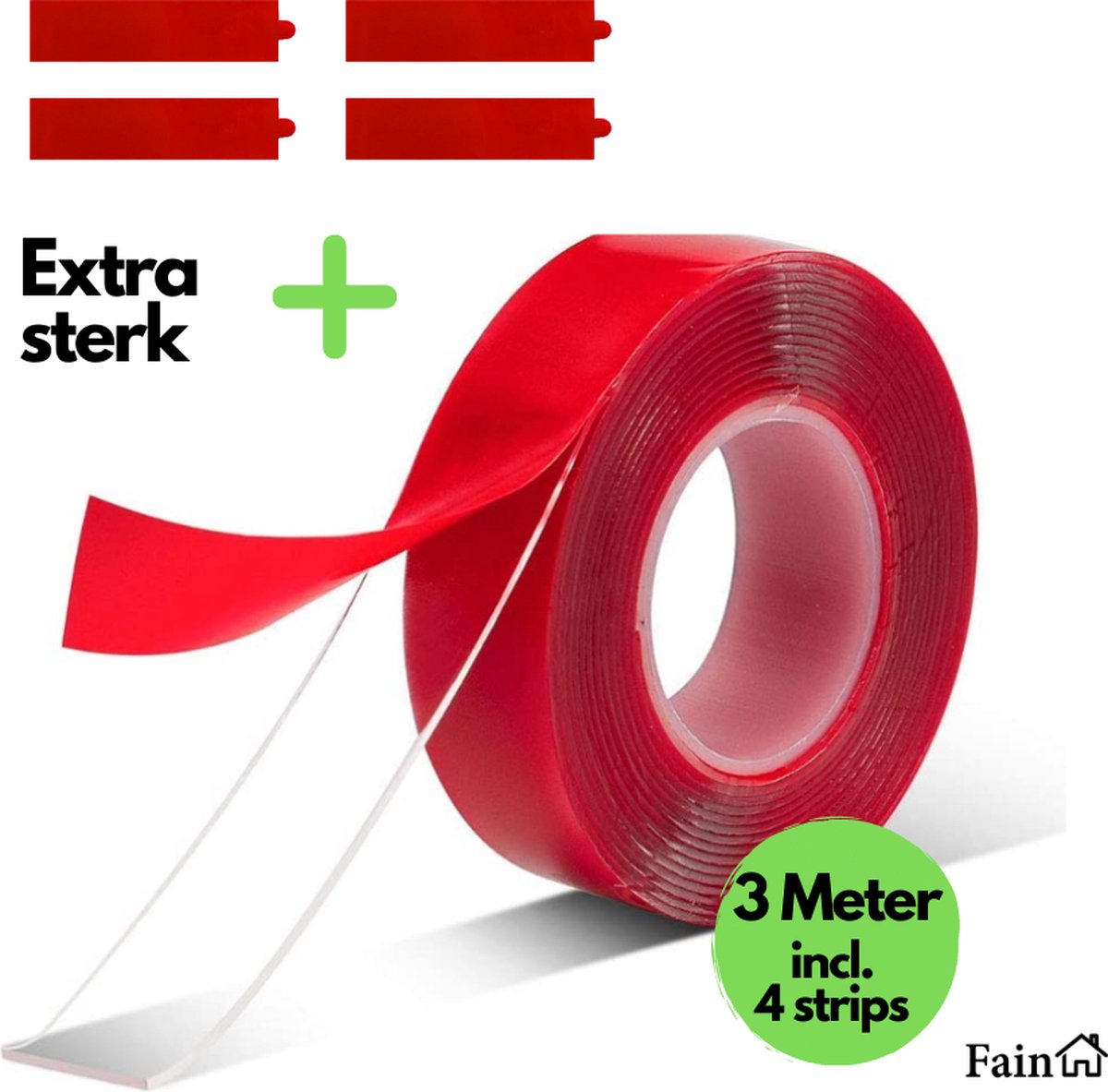 Fain® Dubbelzijdige Tape – 3 Meter lang – incl. 4 gratis pads – Montagetape – Extra sterk – Nano tape – Transparant – Led strips - Fain