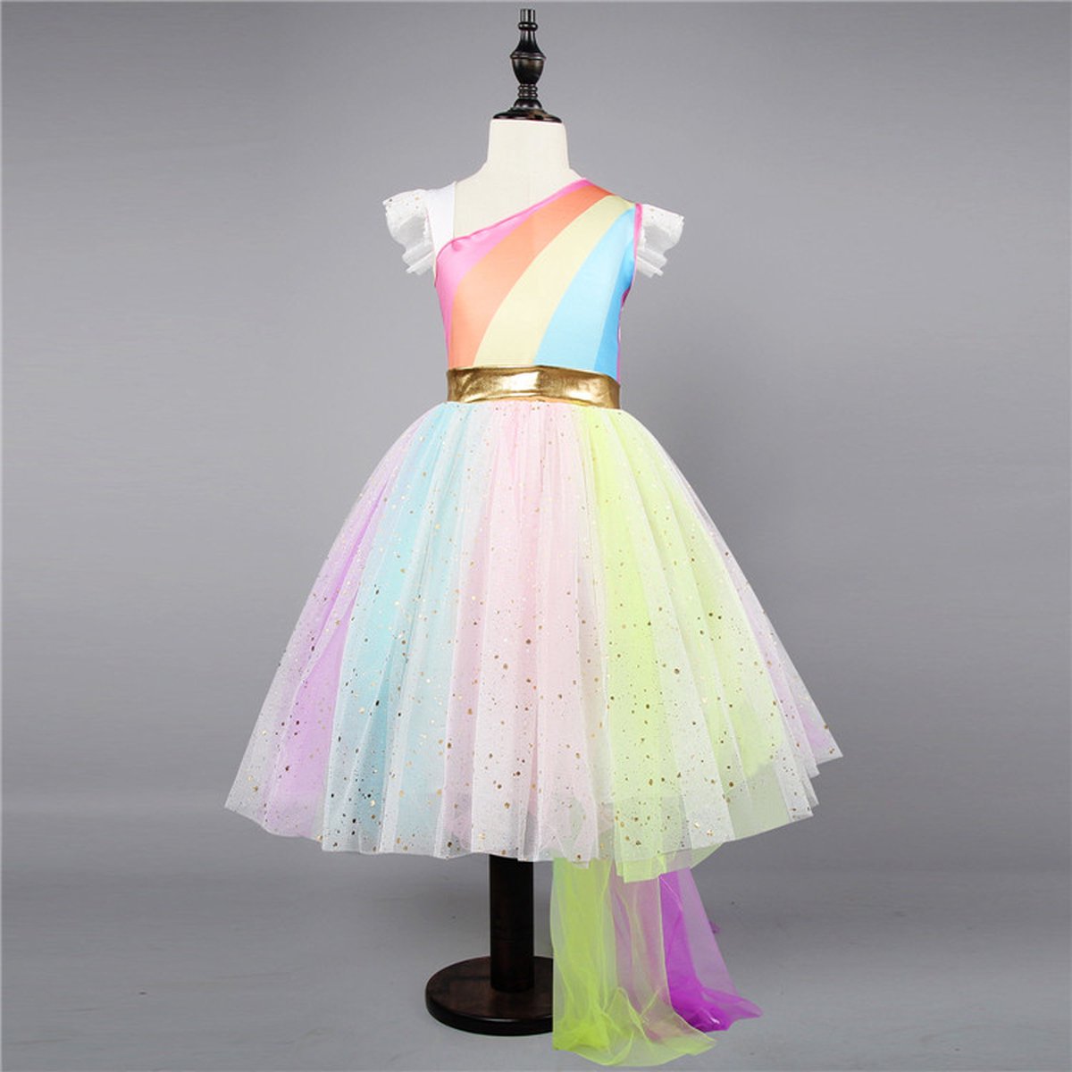 Joya Kids® Regenboog Eenhoorn Verkleed Jurk Set | Unicorn Jurk kostuum | Prinsessen jurk verkleedjurk + Haarband | (M) | Cadeau meisje — afbeelding 5