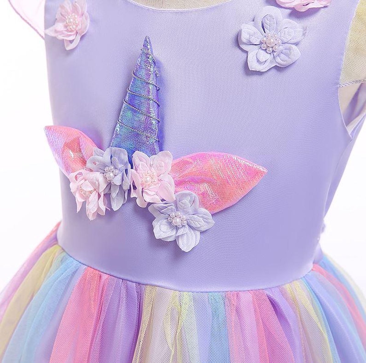 Joya Kids® Paarse Eenhoorn Verkleed Jurk Set | Unicorn Jurk kostuum | Prinsessen jurk verkleedjurk + Haarband | (120) | Cadeau meisje — afbeelding 7