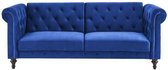 CESAR Clic-Clac 3-zits chesterfield - Blauw fluweel - L 217 x D 89 x H 86 cm