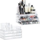 Relaxdays 2x make-up organizer - 2-delig - cosmetica opbergdoos - houder - transparant