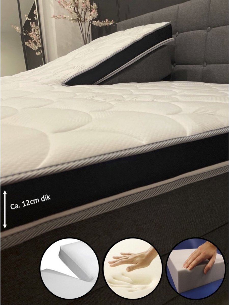 dreambedden Hilton Hotel Splittopper - 160x220 - 4-seizoenen - Hybride schuim & Nasa Traagschuim - ca. 12 cm dik - Cool & Fresh - SPLIT Wit