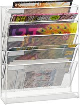 Relaxdays tijdschriftenrek muur - tijdschriftenhouder wand - A4 formaat - lectuurbak - wit