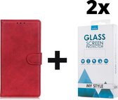 Kunstleer Bookcase Hoesje Met Pasjeshouder Huawei P Smart 2020 Rood - 2x Gratis Screen Protector - Telefoonhoesje - Smartphonehoesje