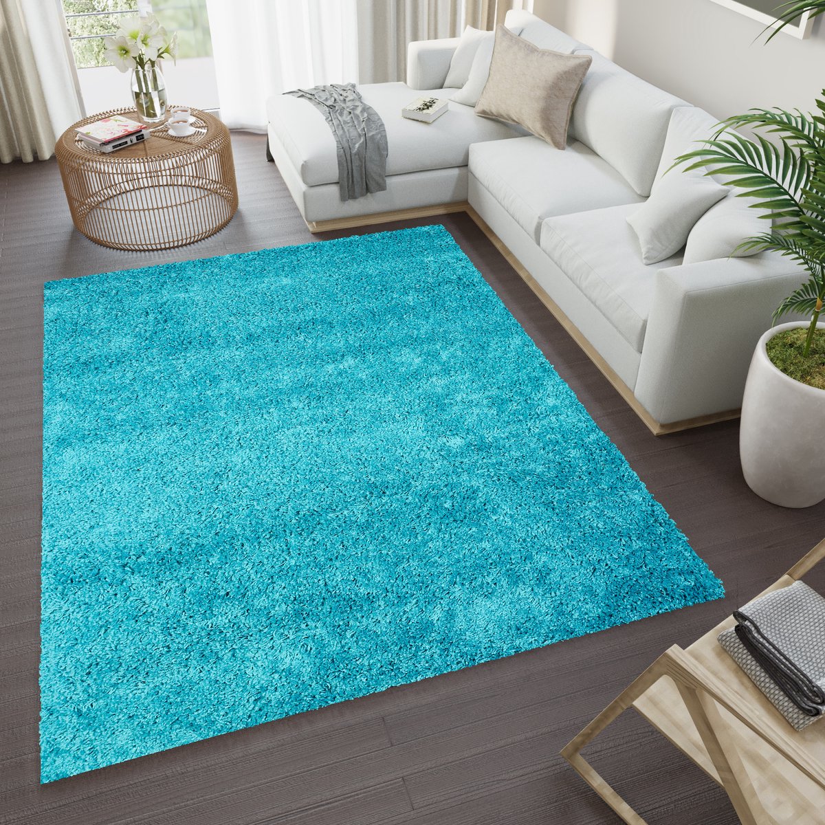 Tapiso Essence Vloerkleed Blauw Hoogpolig Shaggy Tapijt Maat- 120x170
