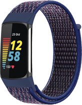 YONO Nylon Velcro Bandje geschikt voor Fitbit Charge 5 - Vervangende Armband Strap - Donkerblauw