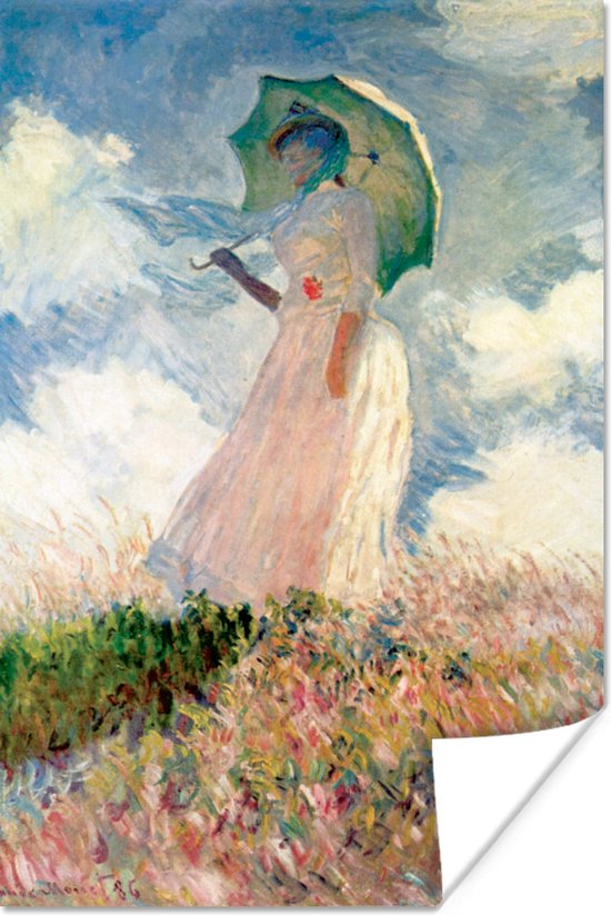 Poster Vrouw met parasol - Schilderij van Claude Monet - 60x90 cm