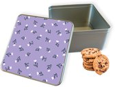 Boîte à Biscuits Carré Fleurs Violettes - Boîte de Rangement 20x20x10 cm